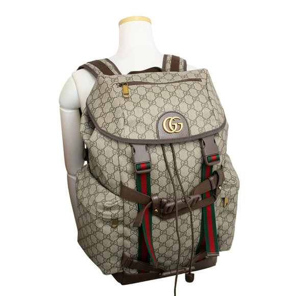 Gucci Skateboard Backpack Daypack GG Supreme Canvas Leather Beige Brown - Picture 8 of 9